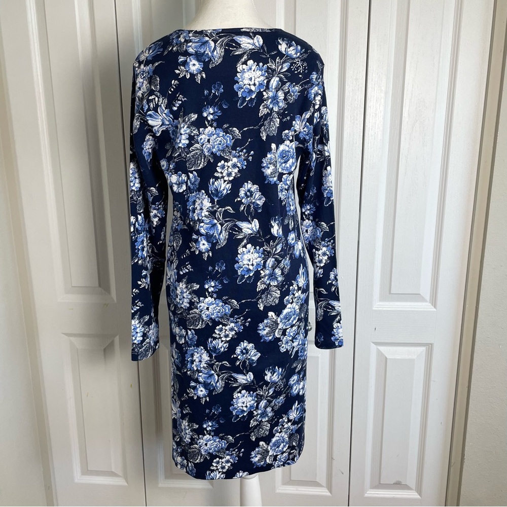 Lands’ End Cotton Interlock Long Sleeve Above Knee Nightgown Blue Floral, Small - Picture 6 of 15